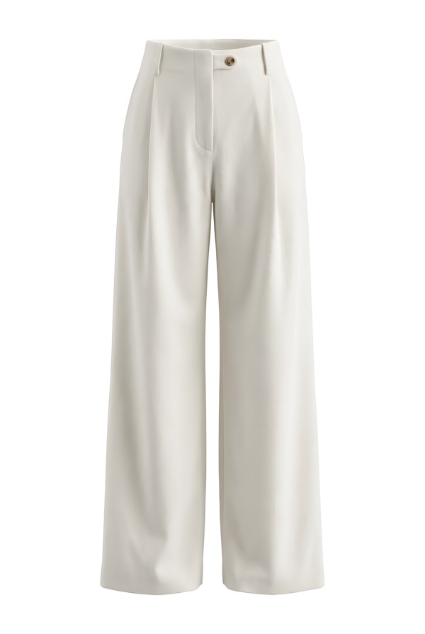 Gold-Button Wide-leg Trousers in White