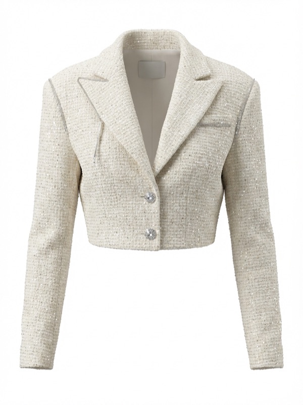 Cropped Blazer Jacket in Ivory