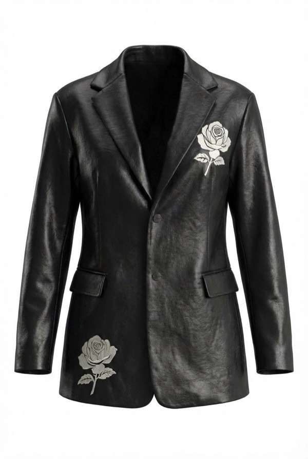 Suit Collar Rose Jacket in Black
