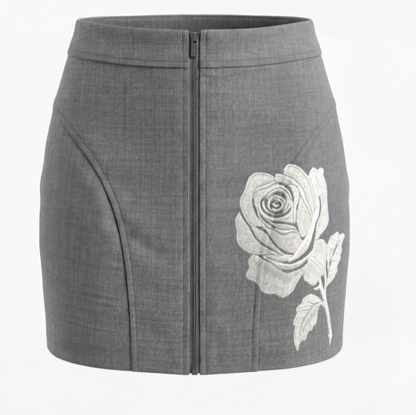 Rose Embroidered Skirt in Grey