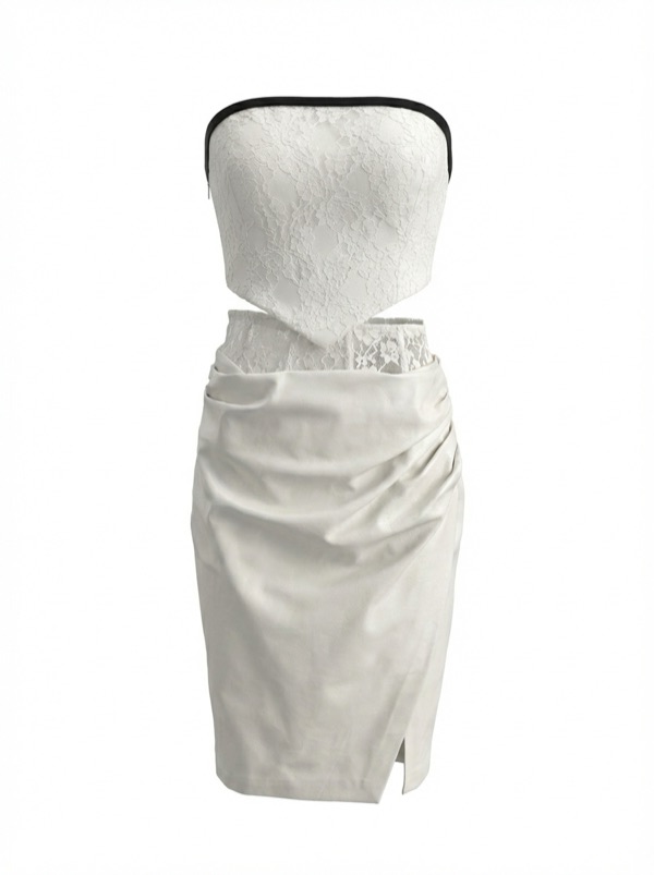 Cutout Ruched Dress in White
