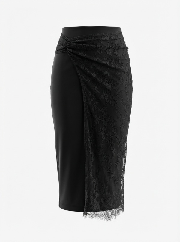 Lace splicing Skirt in Black