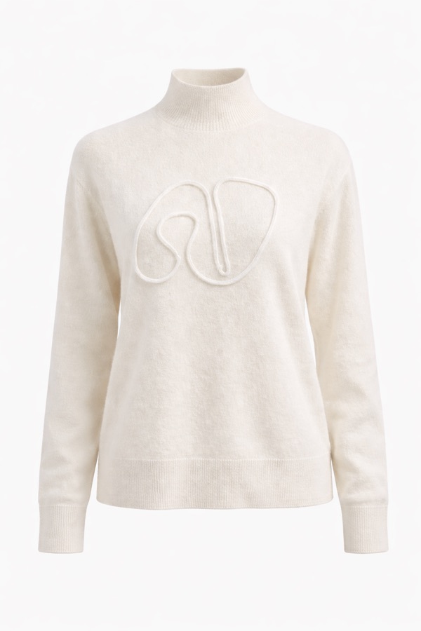 Turtleneck Pattern Sweater in White