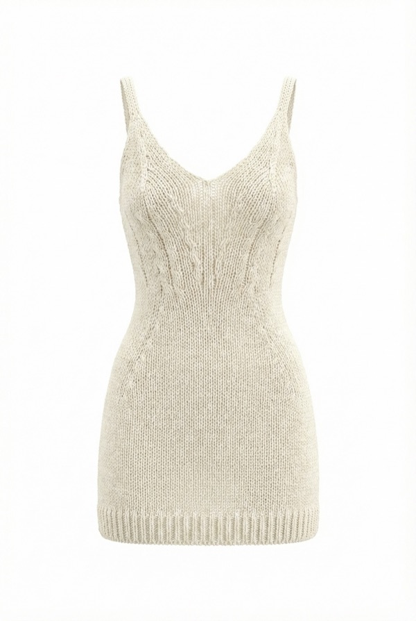 Slim-Fit V-neck Dress in Ivory